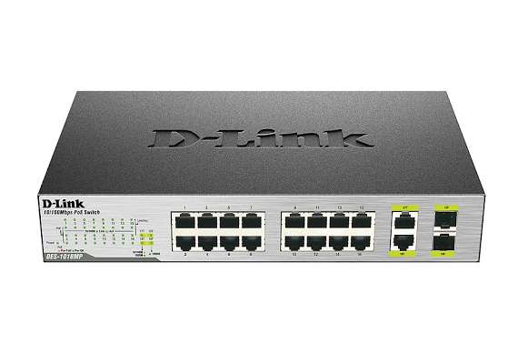 D-Link DES-1018MP 16-ports 10/100Mbps PoE + 2 10/100/1000Bae-T/SFP Combo Ports Unmanaged Switch